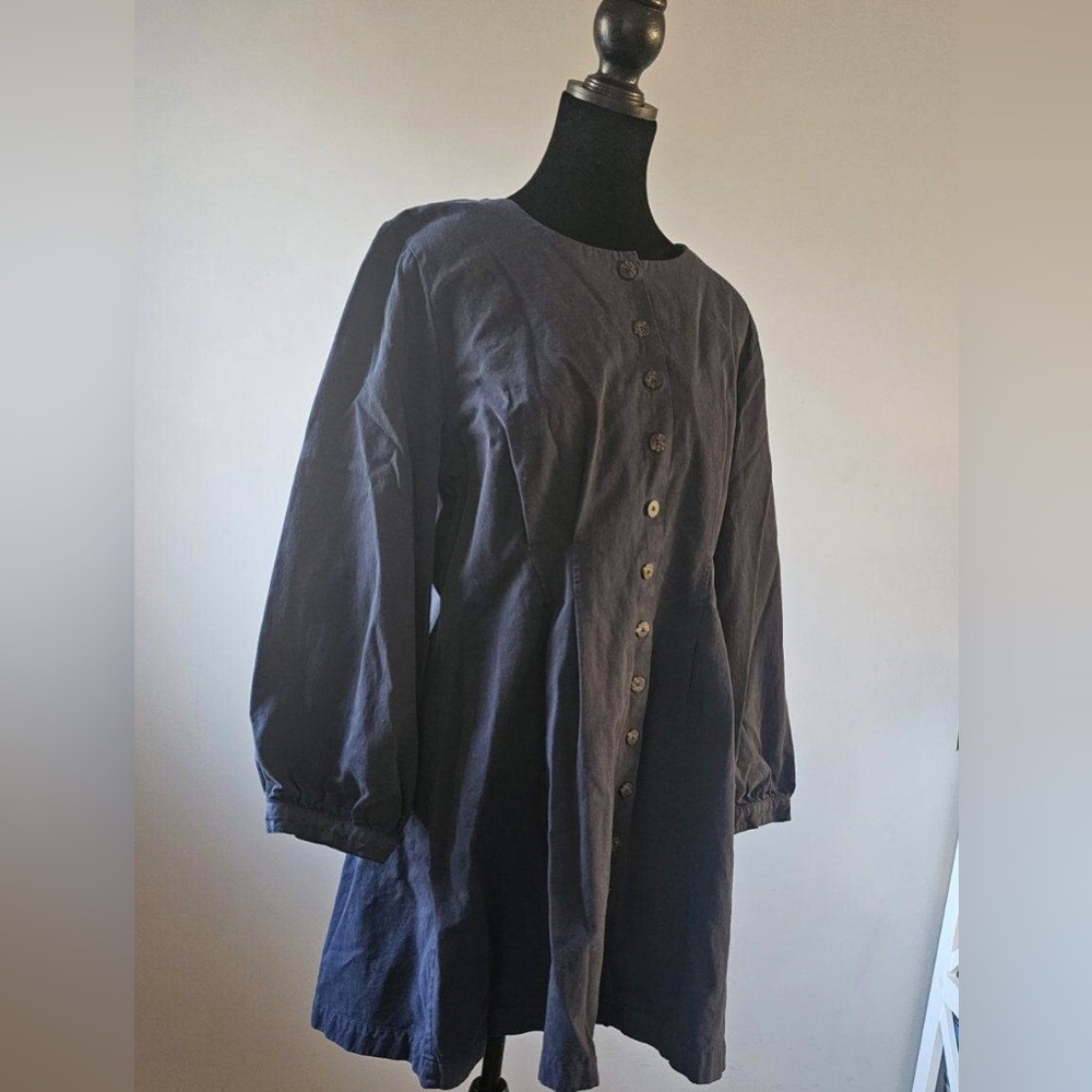 Madewell responsible long sleeve button front mini dress blue